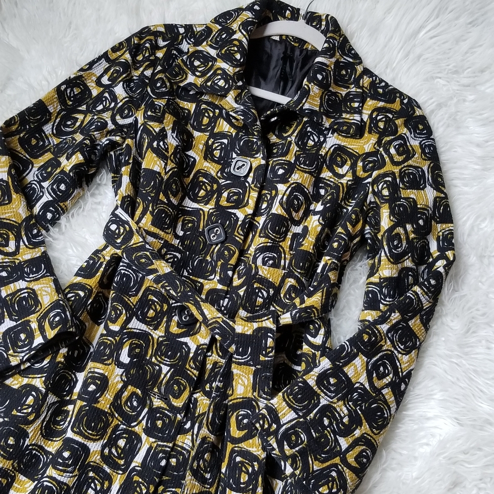 Anthropologie Lapis Geometric Print Belted Coat Black Gold